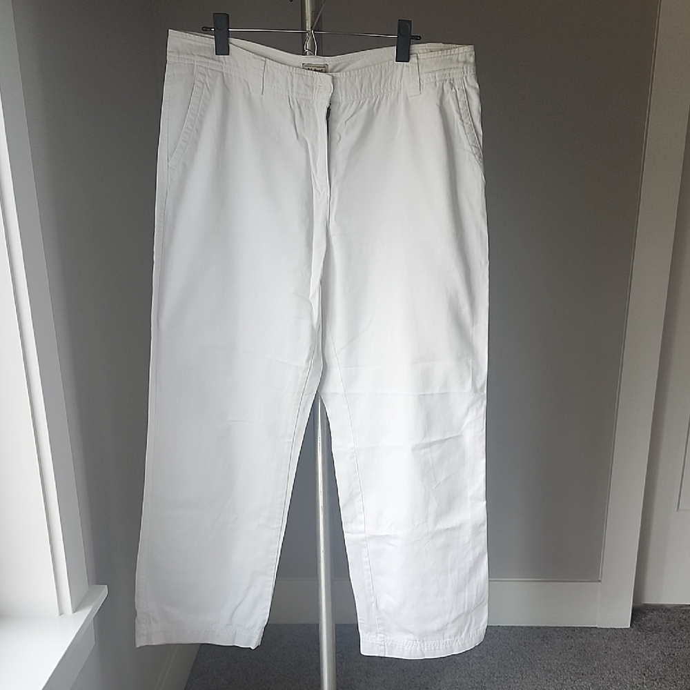 LL Bean White Cotton Wide Leg Pants Size 16 Regular